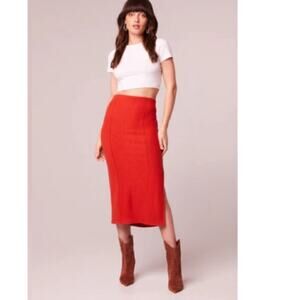 BAND OF THE FREE BOG RENEE RIBBED PANEL MIDI PENCIL SKIRT BLACK SIDE SLIT XS-NEW